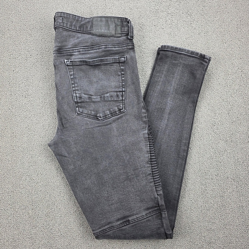 PacSun Stacked Skinny Moto Jeans Mens Black Ribbed Biker Denim 32x32